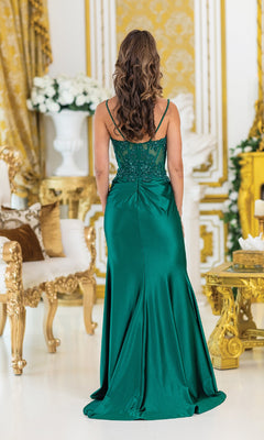 evening fringe dress Hunter Green Ruched Maxi Dress With Slit
