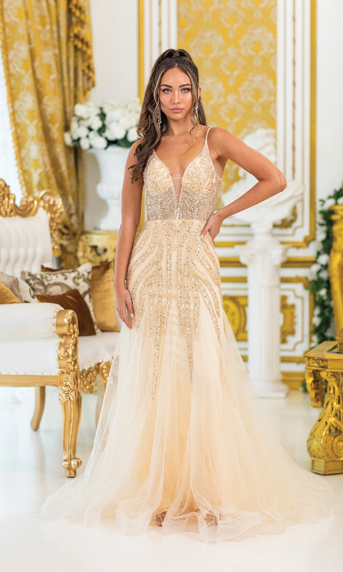 champagne dama dresses La Femme Long Mermaid Prom Dress 30716 Champagne / 00 This short quinceanera dress in champagne is perfect for damas Champagne Short Puffy Dresses Puffy