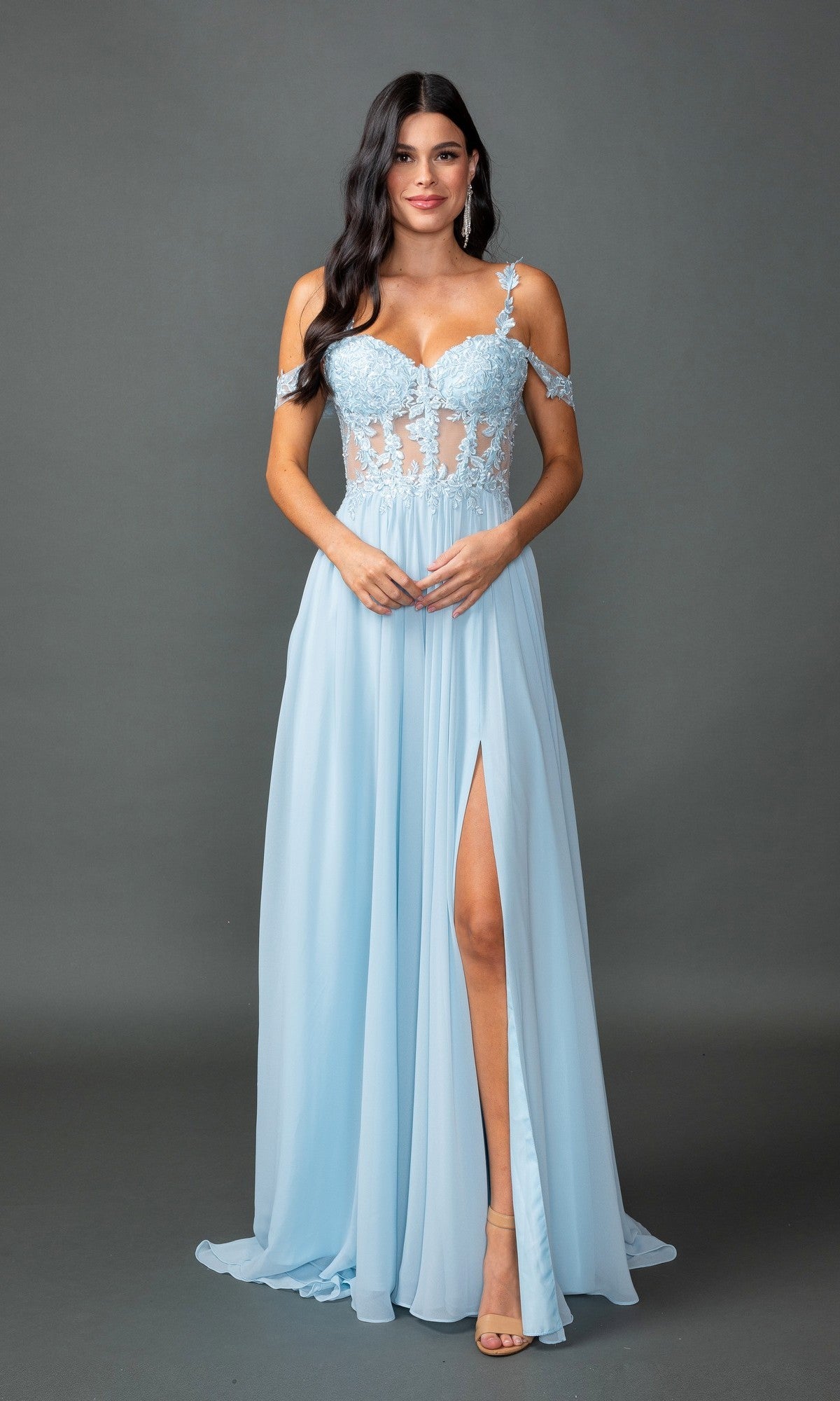 Long A-Line Prom Dress with Sheer Embroidered Corset– PromGirl