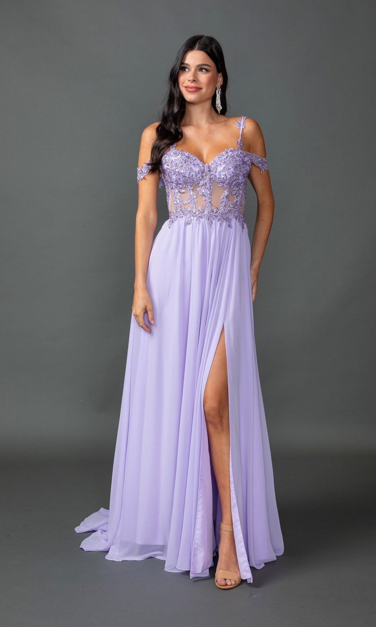 Long A-Line Prom Dress with Sheer Embroidered Corset– PromGirl