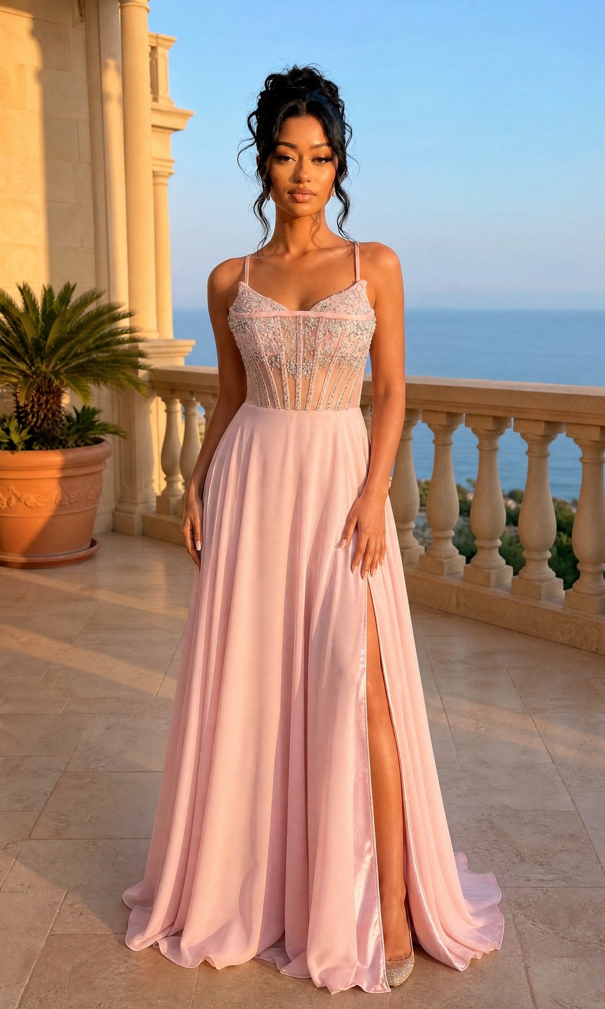 flowy sparkly dress Long Prom Dress: Dancing Queen 4589 Navy / XLarge Color:White Floral on Gray color-collection::bergstrom This sequin stunner will Joan Gown - Pearl