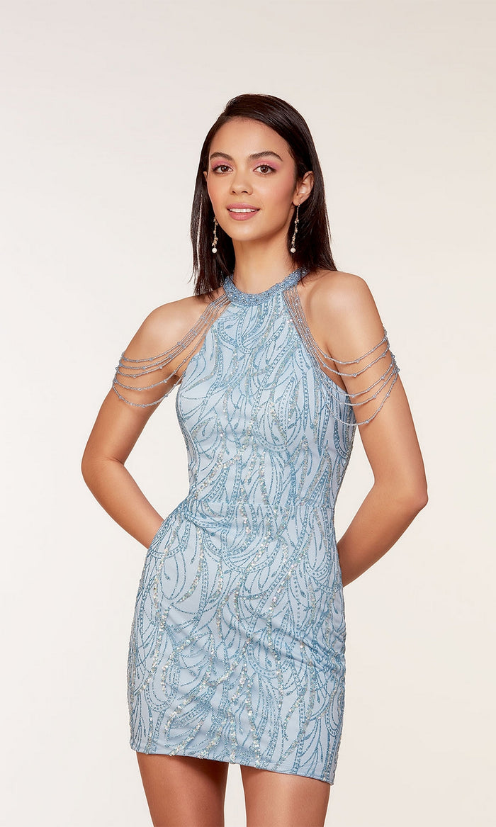Beaded Glitter-Tulle Short Homecoming Dress 4682