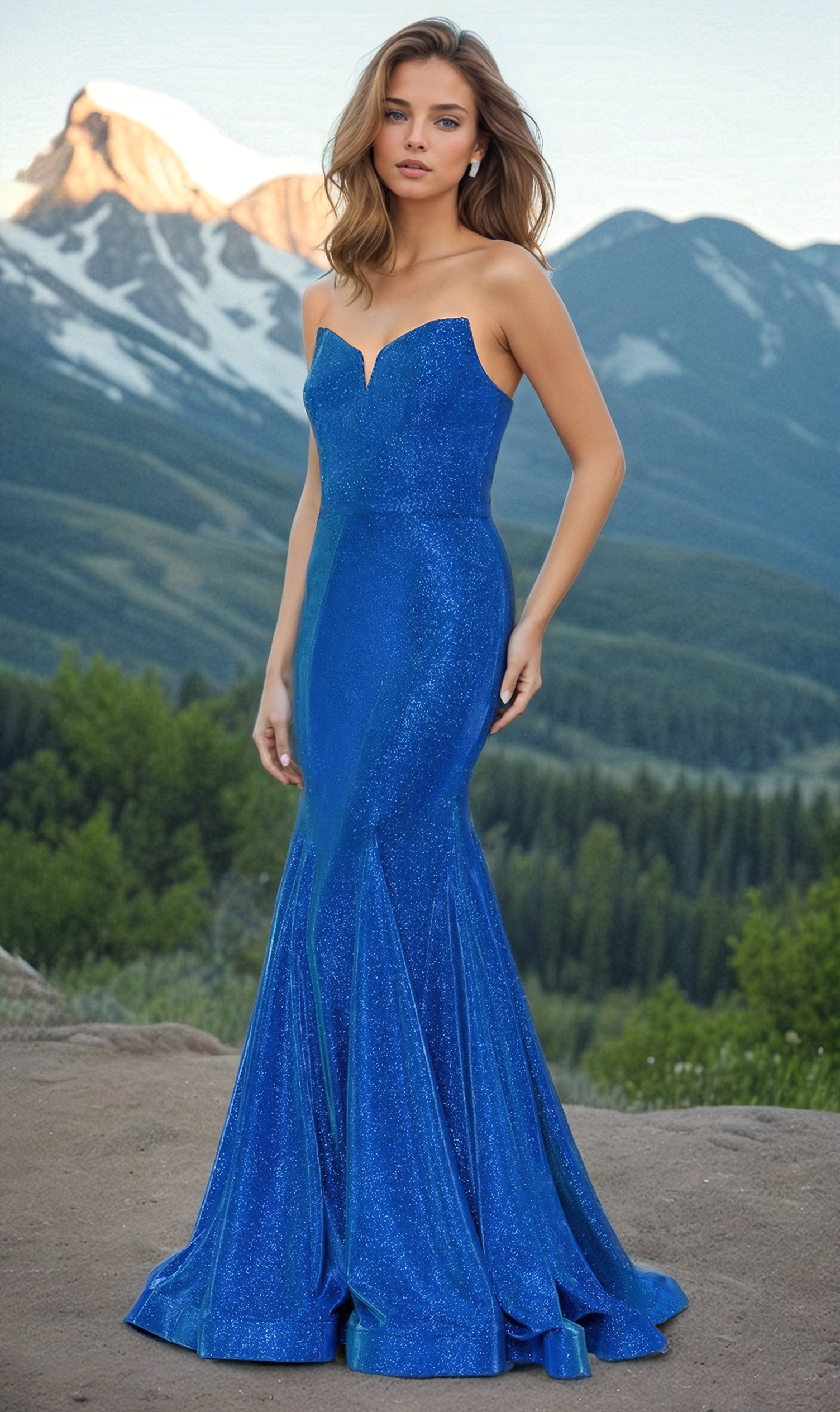 Off Shoulder Sweetheart Blue Glitter Ball Gown Embroidery Evening Dres –  SELINADRESS