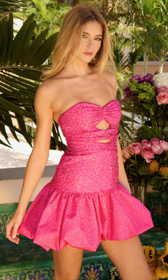 slim fit dress slacks Strapless Short Bubble Homecoming Dress with Cut Outs Hot Pink / 4