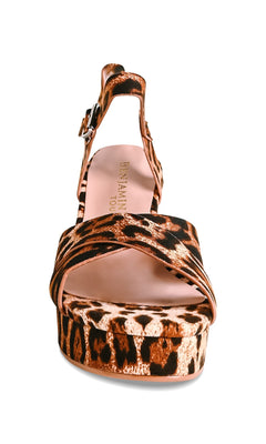 Front view of Toby Leopard Prom Shoes: Touch Ups 4767 block heel platform sandals with a leopard print, crisscross straps, and ankle buckle—ideal standout shoes for prom.