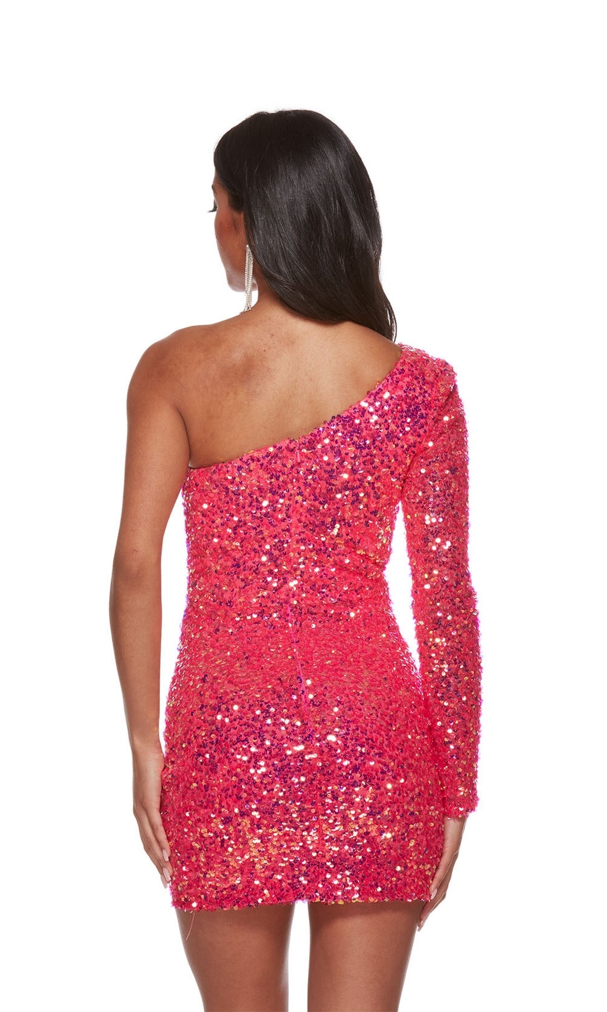 Mini Sequin Dress with One Sleeve PromGirl