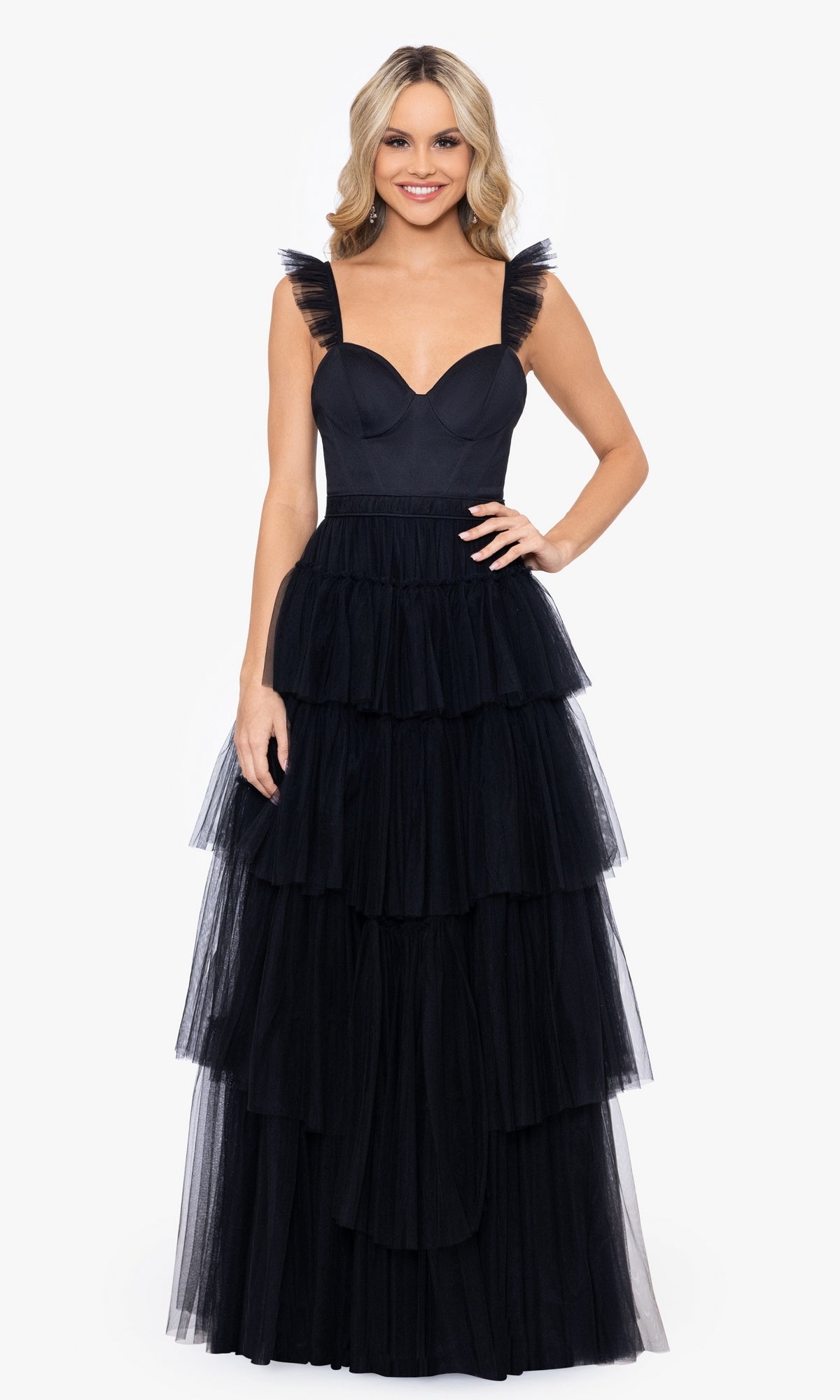 Open-Back Ruffled Tiered A-Line Corset Long Prom Dress– PromGirl