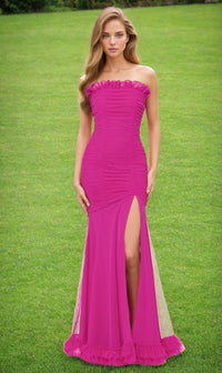 Hot Pink Strapless Long Prom Dress 4868BN