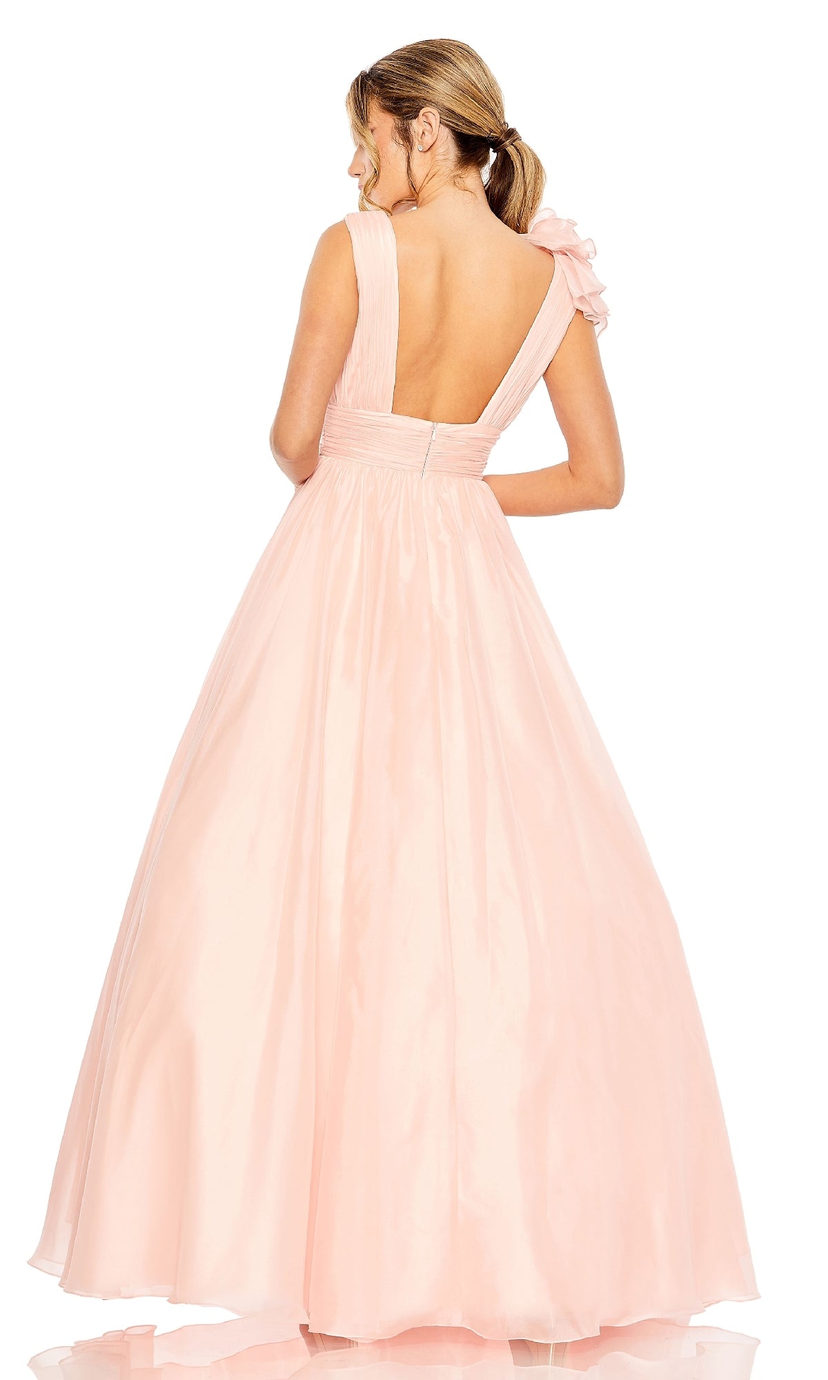 Teal Ruffle Shoulder V-Neck Chiffon Gown