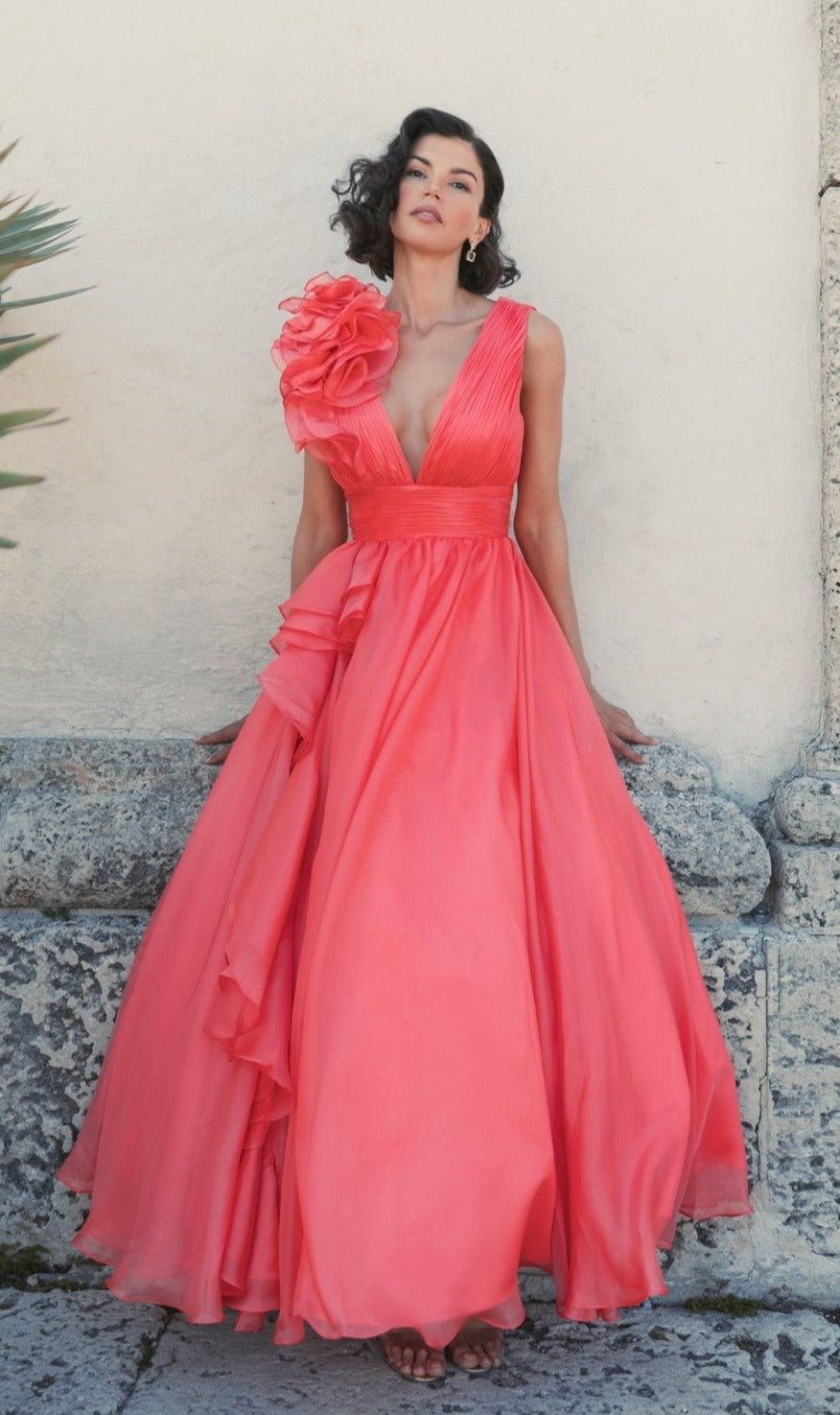 Ruffled Long Prom Ball Gown: Mac Duggal 48856 Wine / 0