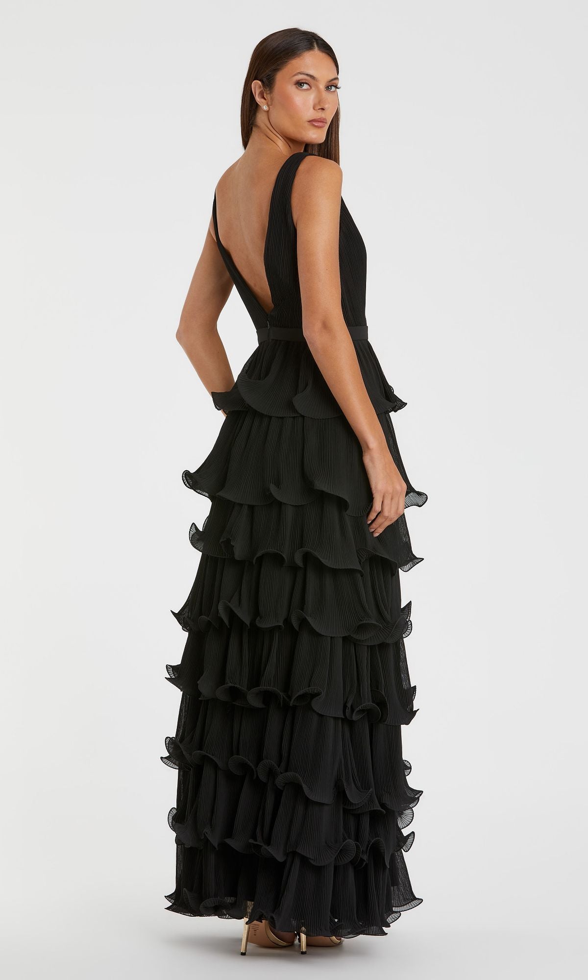 V-Neck Long Ruffle Prom Gown: Mac Duggal 49054