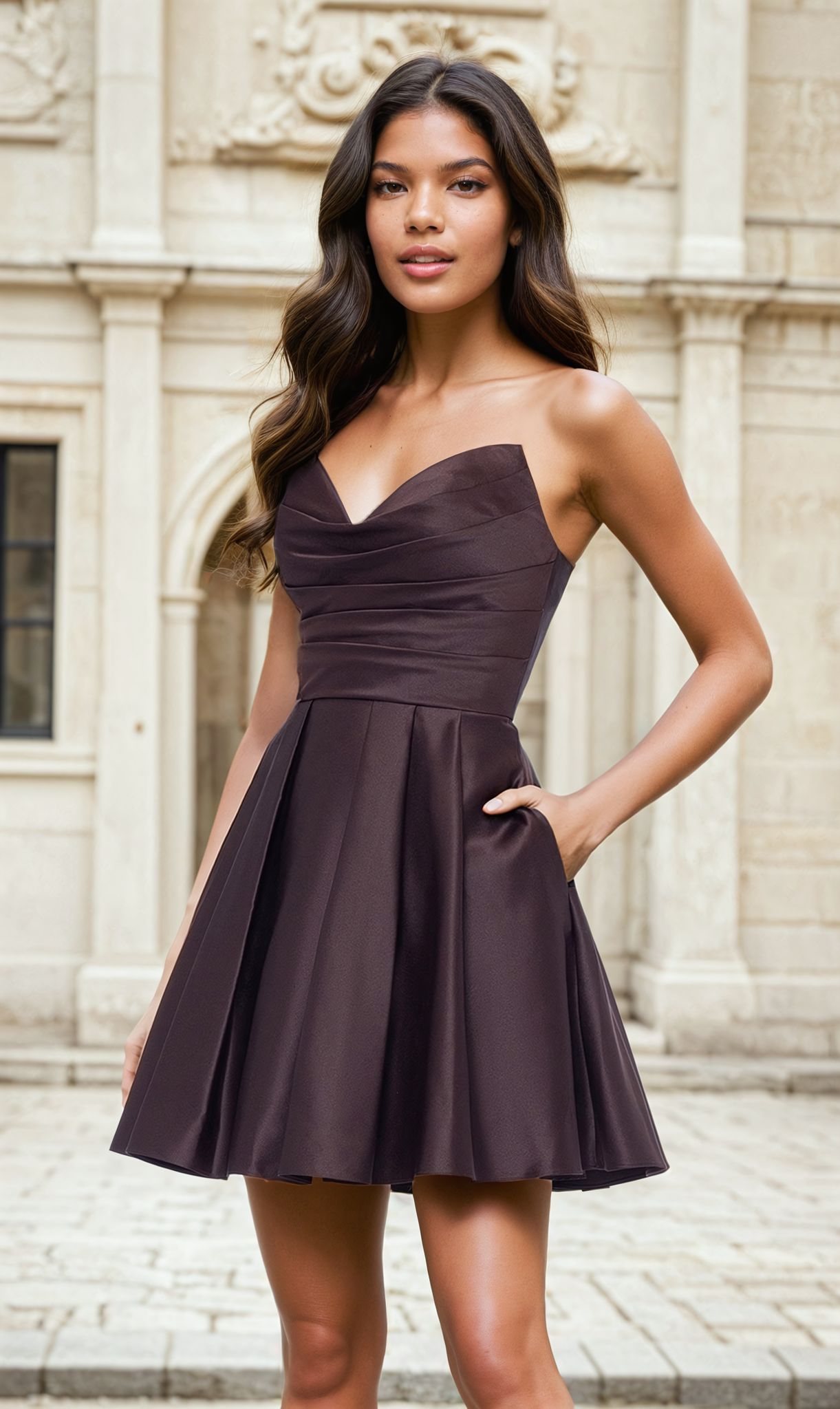 Short Strapless Sweetheart Hoco Dress 4914BN Brown / 0