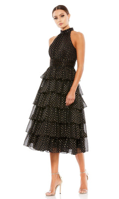 Mac Duggal Layered Polka Dot Halter Cocktail Dress