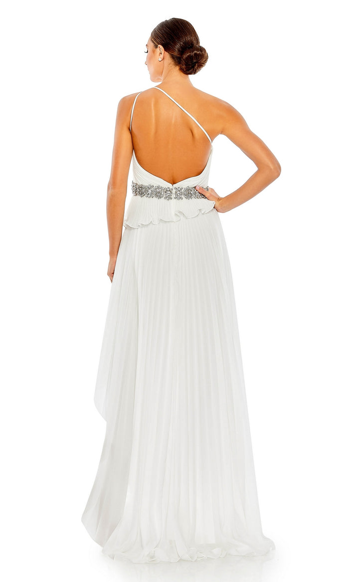 One-Shoulder White High-Low Formal Dress 49532