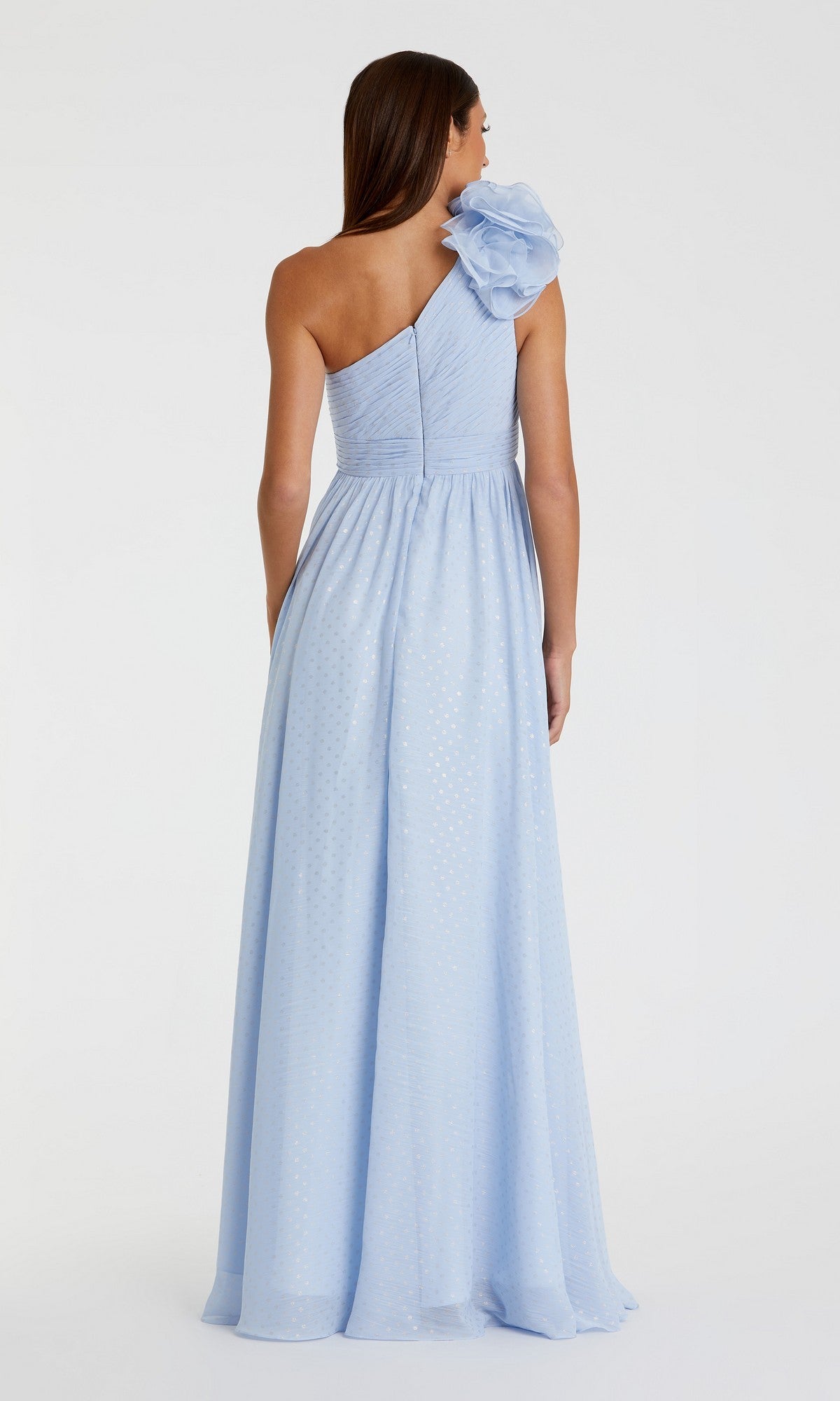 mac duggal bridesmaid dresses Polka Dot Ruffled One Shoulder Gown Porcelain size Color:Blue Stream Veil Wyobmus Men High Waisted shoulder neckline is adorned