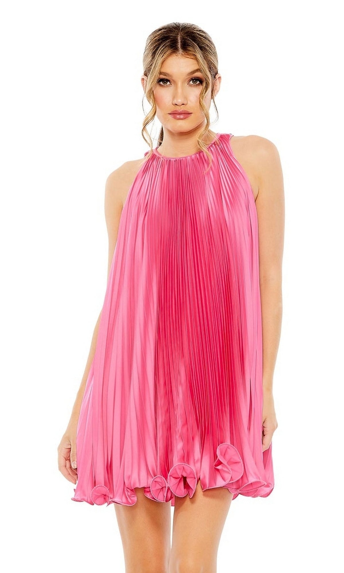 High-Neck Short Shift Semi-Formal Dress with Pleats PromGirl High-Neck Short Shift Semi-Formal Dress with Pleats PromGirl