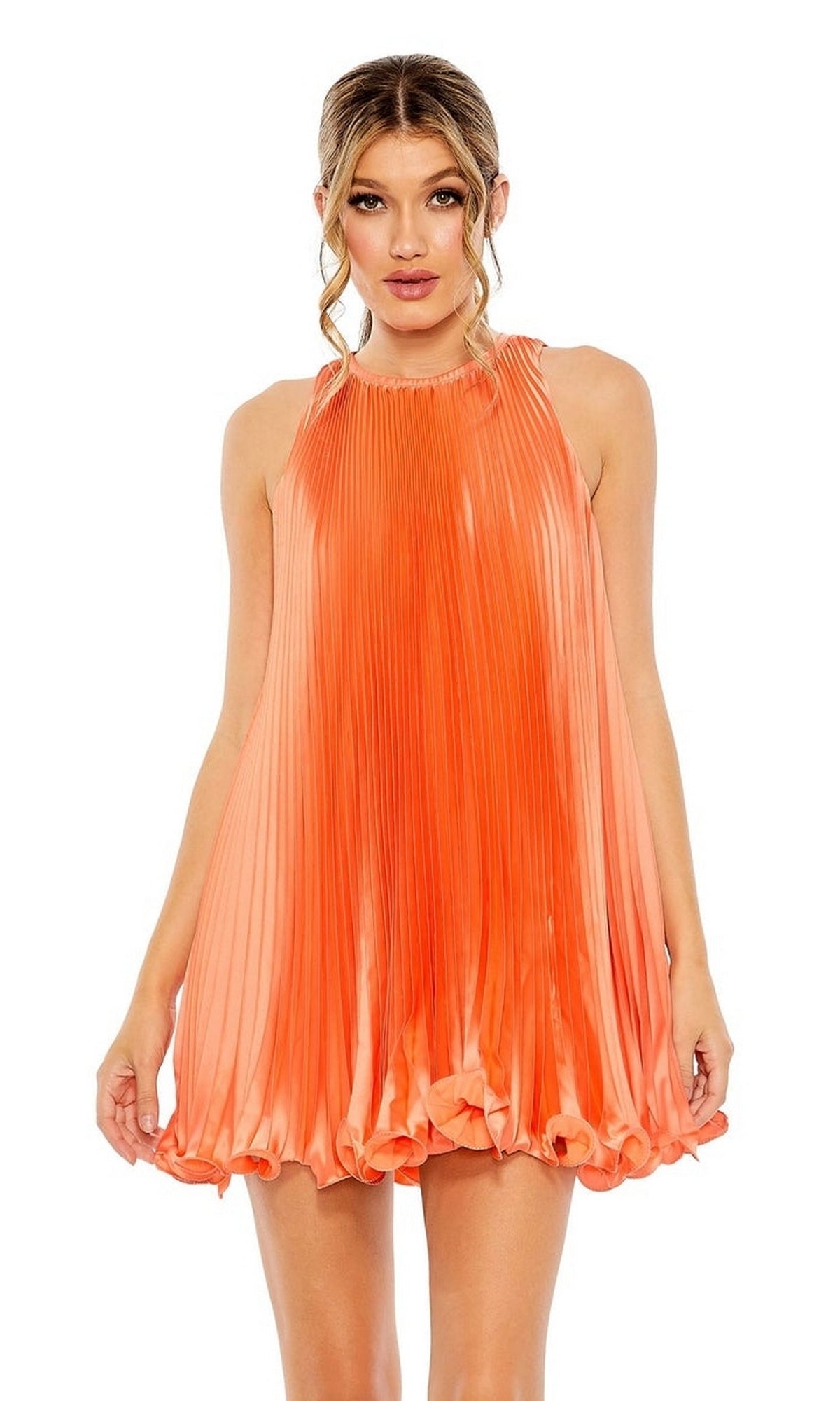 high neck semi formal dresses Short Pleated Semi-Formal Dress: Mac Duggal 49636 Tangerine / 0 Tailles:M Fall Winter Two Piece The side slits allow season: WINTER