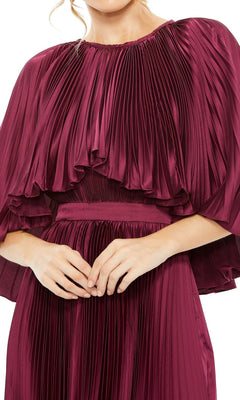 open lace back dress Tea-Length Pleated A-Line Party Dress with Cape– PromGirl