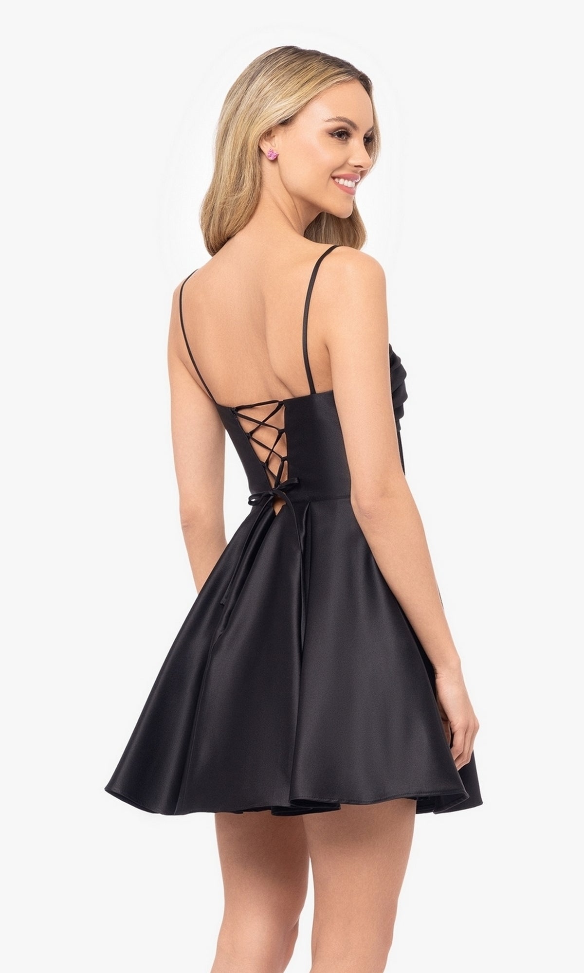 Lace-Up Short Black Homecoming Dress with Sheer Waist