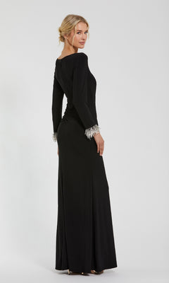 Long Sleeve Jersey Gown With Beaded Cuff Sleeves - Mac Duggal Black / XL Long Sleeve Jersey Gown With Beaded Cuff Sleeves - Mac Duggal Black / XL