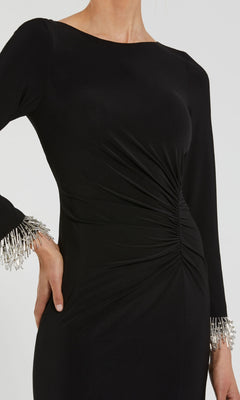 Long Sleeve Jersey Gown With Beaded Cuff Sleeves