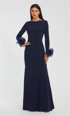 plain long evening dresses Black Prom Dress Sheath Beaded Neckline Long Sleeves Women's Gown main image 0