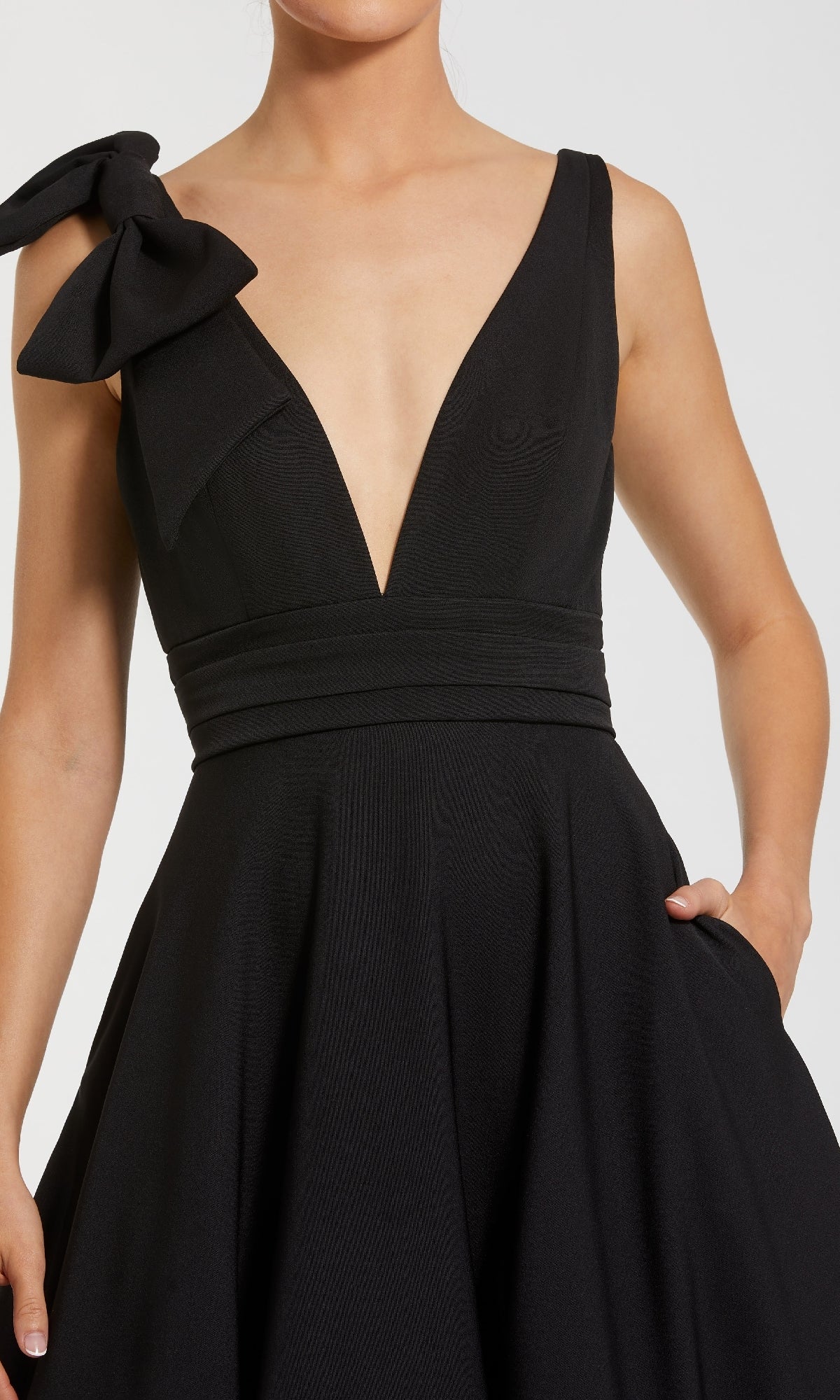 Deep V-Neck Long A-Line Formal Dress with Shoulder Bow PromGirl Deep V-Neck Long A-Line Formal Dress with Shoulder Bow PromGirl