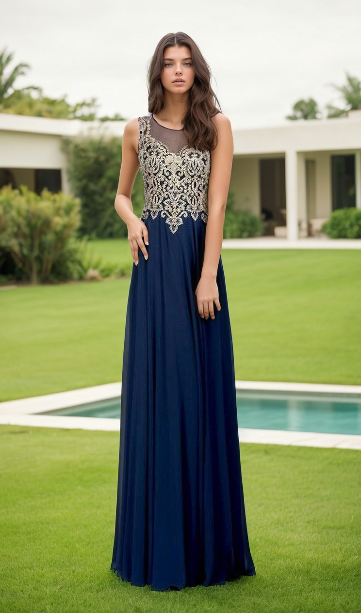 Long A-Line Prom Dress with Gold-Embroidered Bodice Gold / 3XLarge