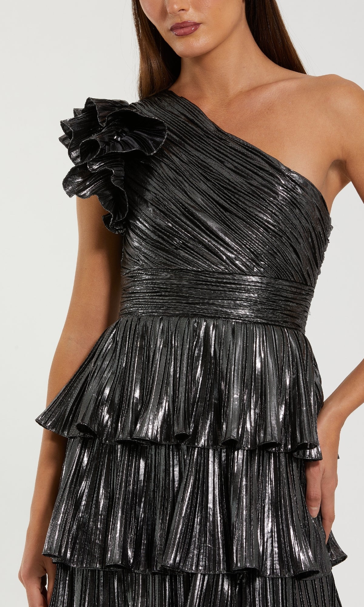 Metallic Gunmetal Formal Dress: Mac Duggal 50080 Gunmetal / 2