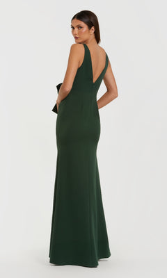 Mac Duggal Women's Crepe Sleeveless V Neck Column Dress with Bow - Green - Size 12 - Emerald Mac Duggal Women's Crepe Sleeveless V Neck Column Dress with Bow - Green - Size 12 - Emerald