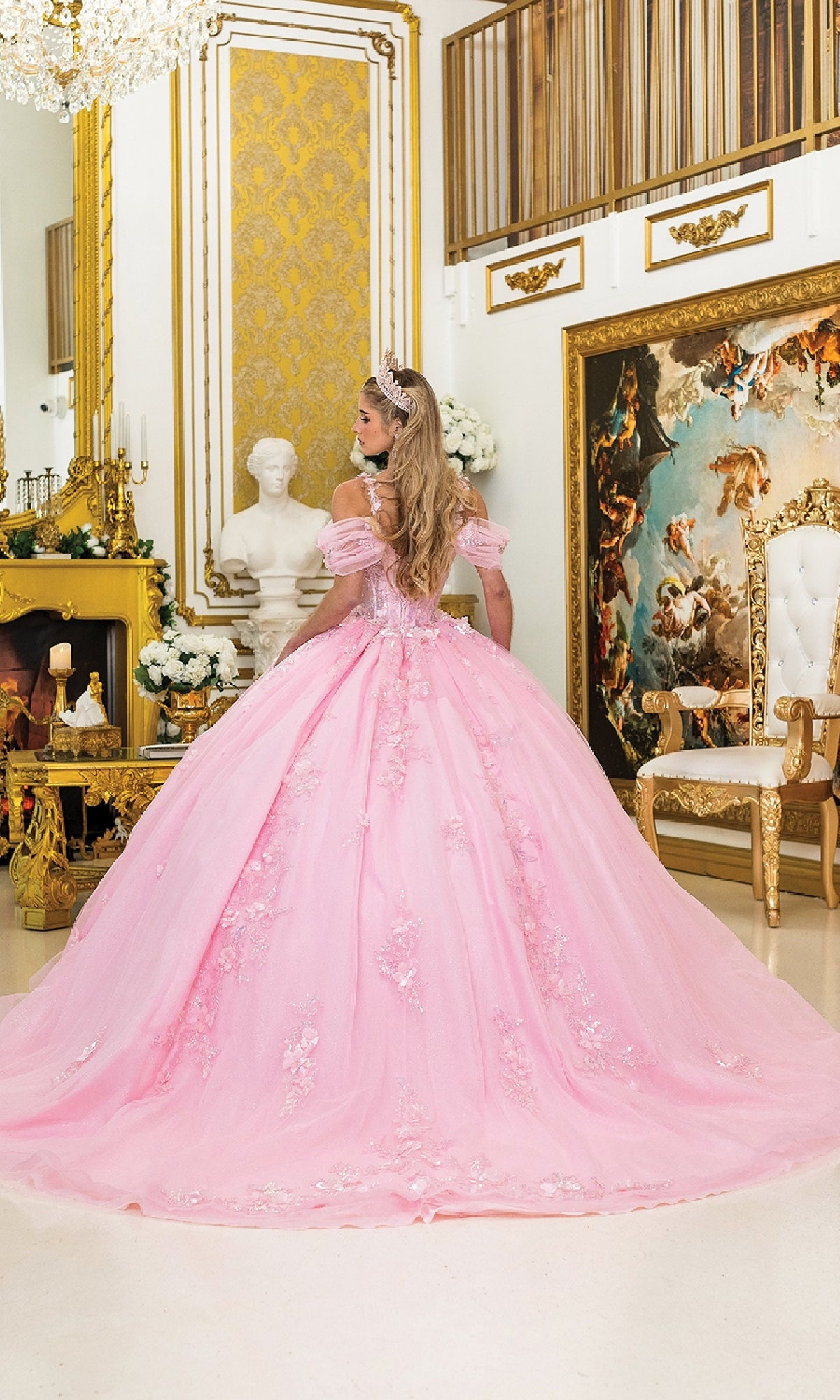 Dancing Queen 5009 Long Quinceanera Dress Pink / Small