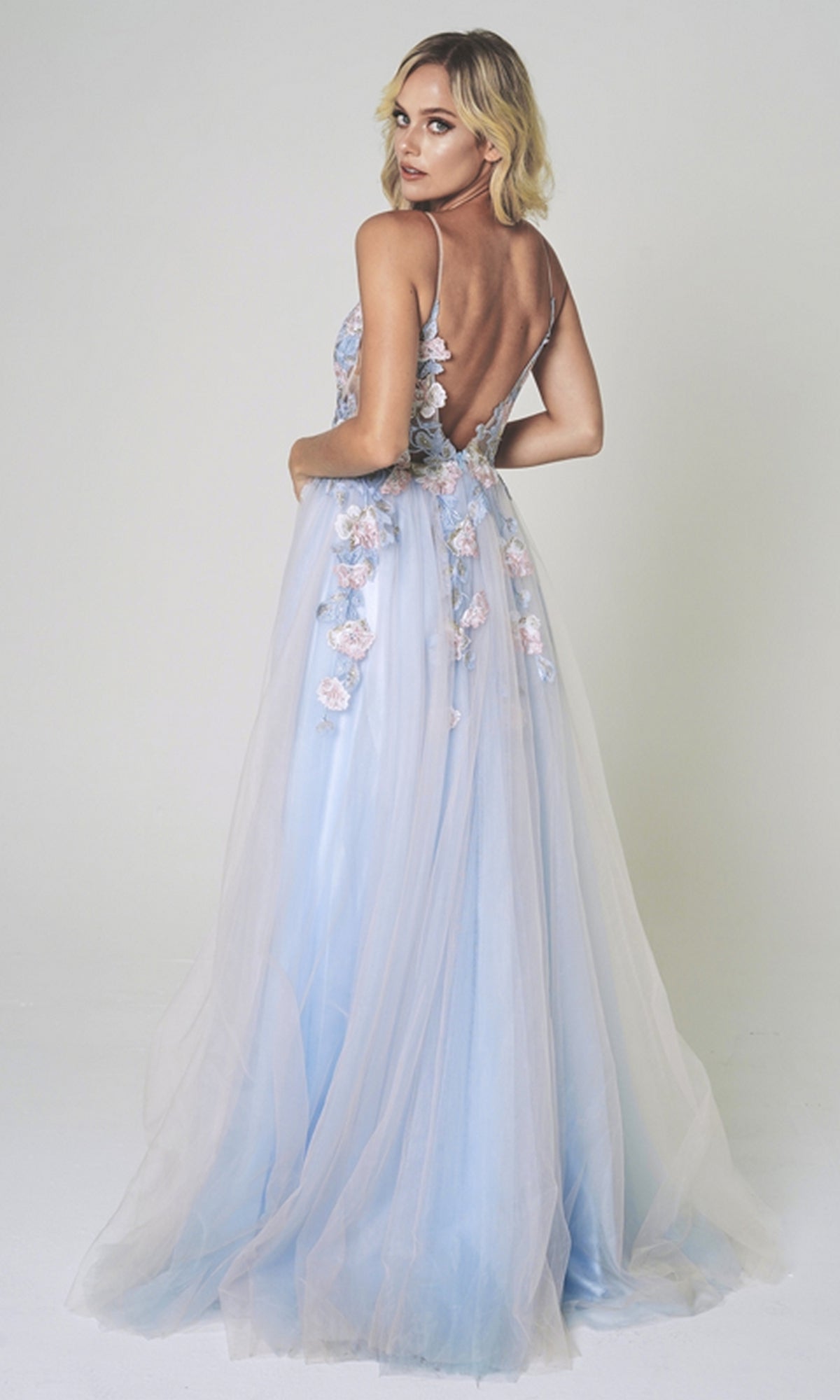 Baby Blue Long A-Line Tulle Prom Ball Gown 5013