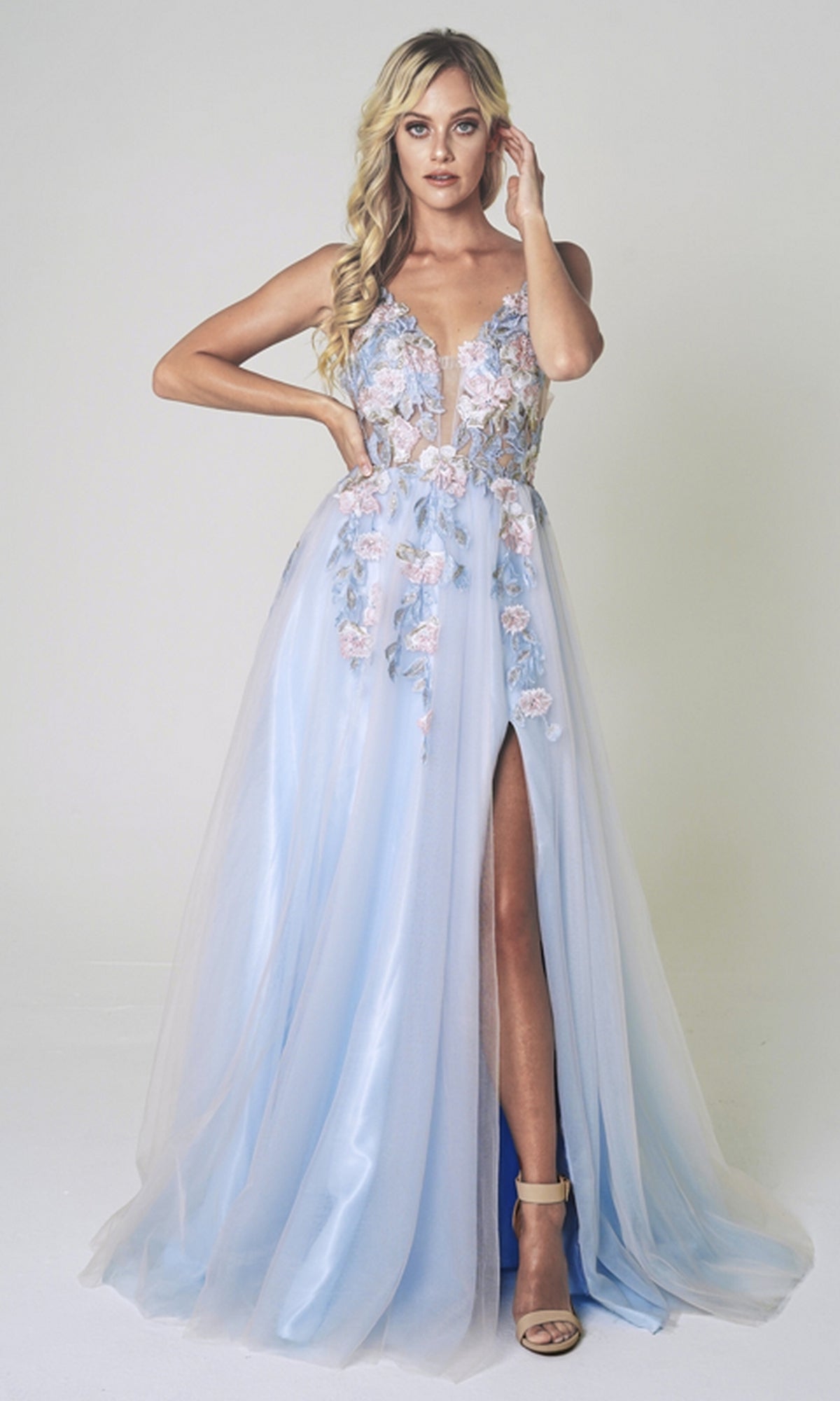 Baby Blue Long A-Line Tulle Prom Ball Gown 5013