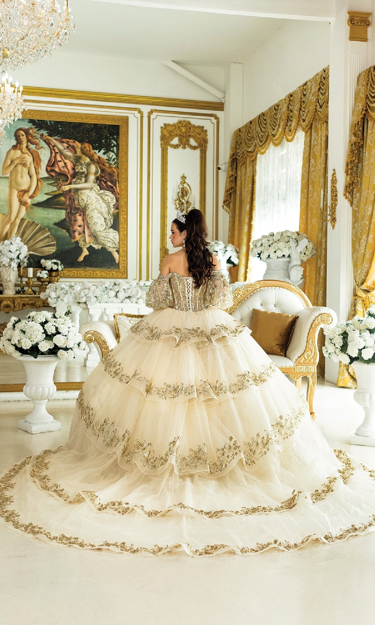 Dancing Queen 5019 Long Quinceanera Dress Champagne / Large Dancing Queen 5019 Long Quinceanera Dress Champagne / Large