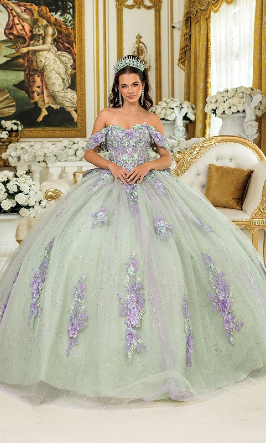 Dancing Queen 5023 Long Quinceanera Dress Lilac/Sage / Small Dancing Queen 5023 Long Quinceanera Dress Lilac/Sage / Small