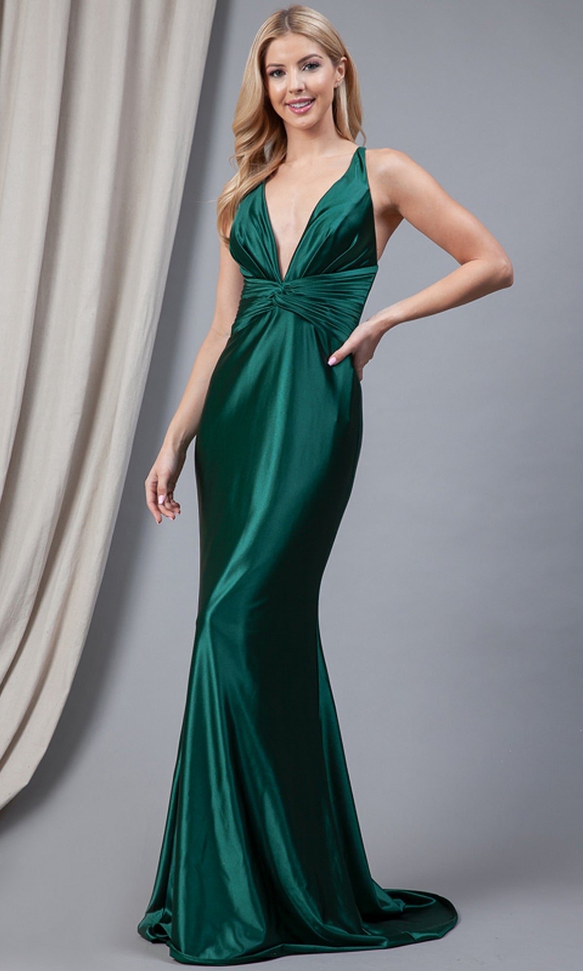 Deep V-Neck Long Prom Dress with Twist Waist -PromGirl Marigold / 2 Deep V-Neck Long Prom Dress with Twist Waist -PromGirl Marigold / 2