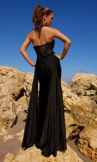 Side Drape Strapless Long Black Prom Dress 5054