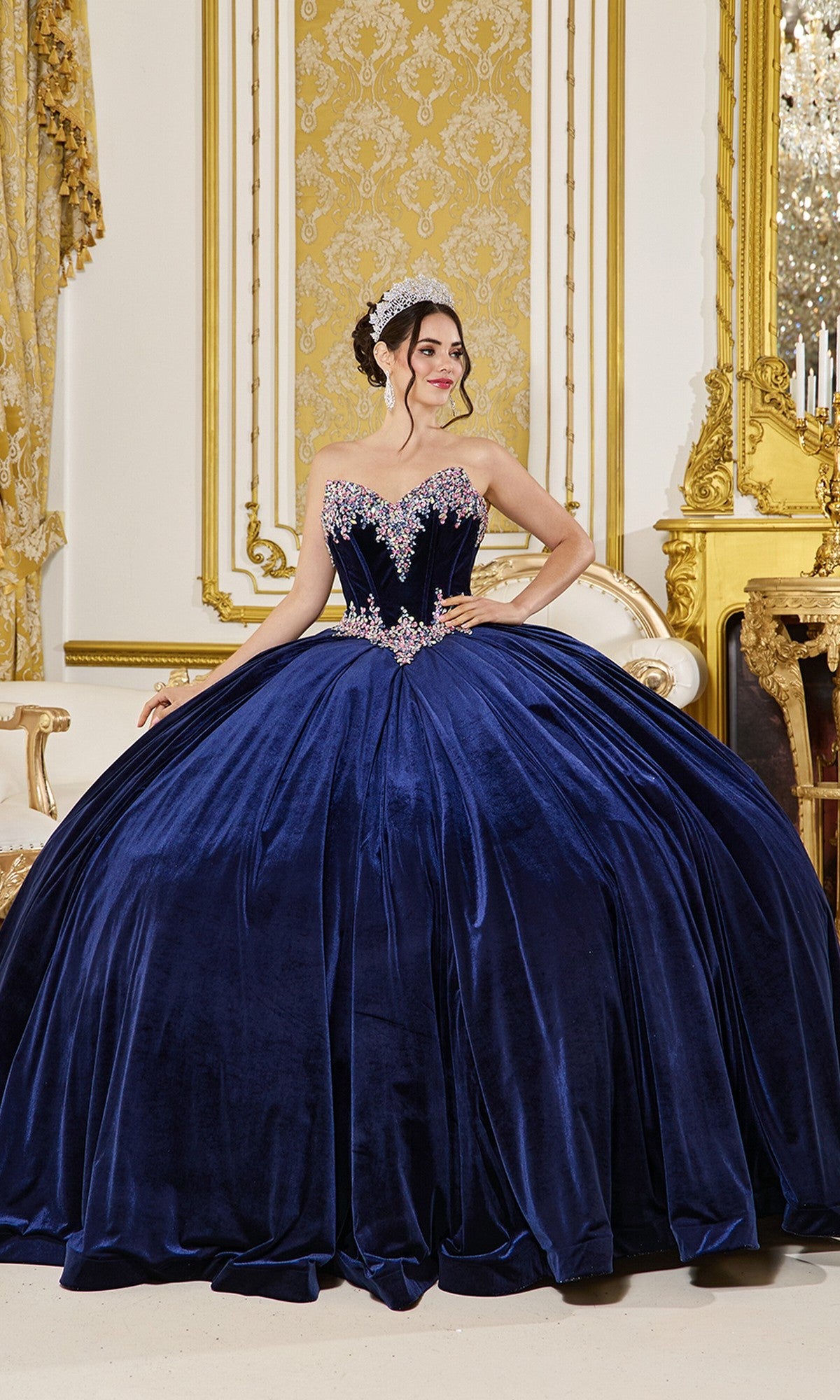 Dancing Queen 5057 Long Quinceanera Dress Navy / Small