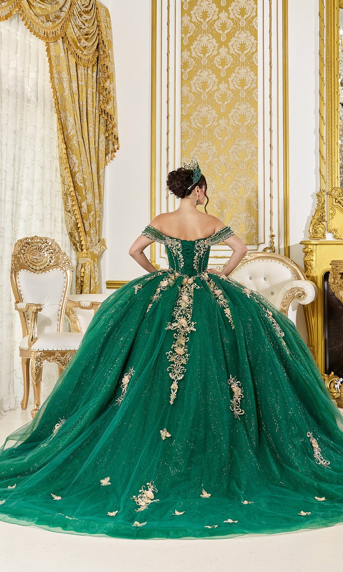 green emerald velvet dress Dancing Queen 5060 Long Quinceanera Dress Hunter Green / XSmall