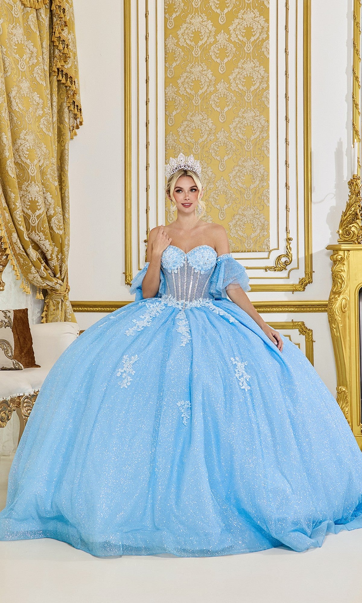 Dancing Queen 5064 Long Quinceanera Dress Bahama Blue / Medium