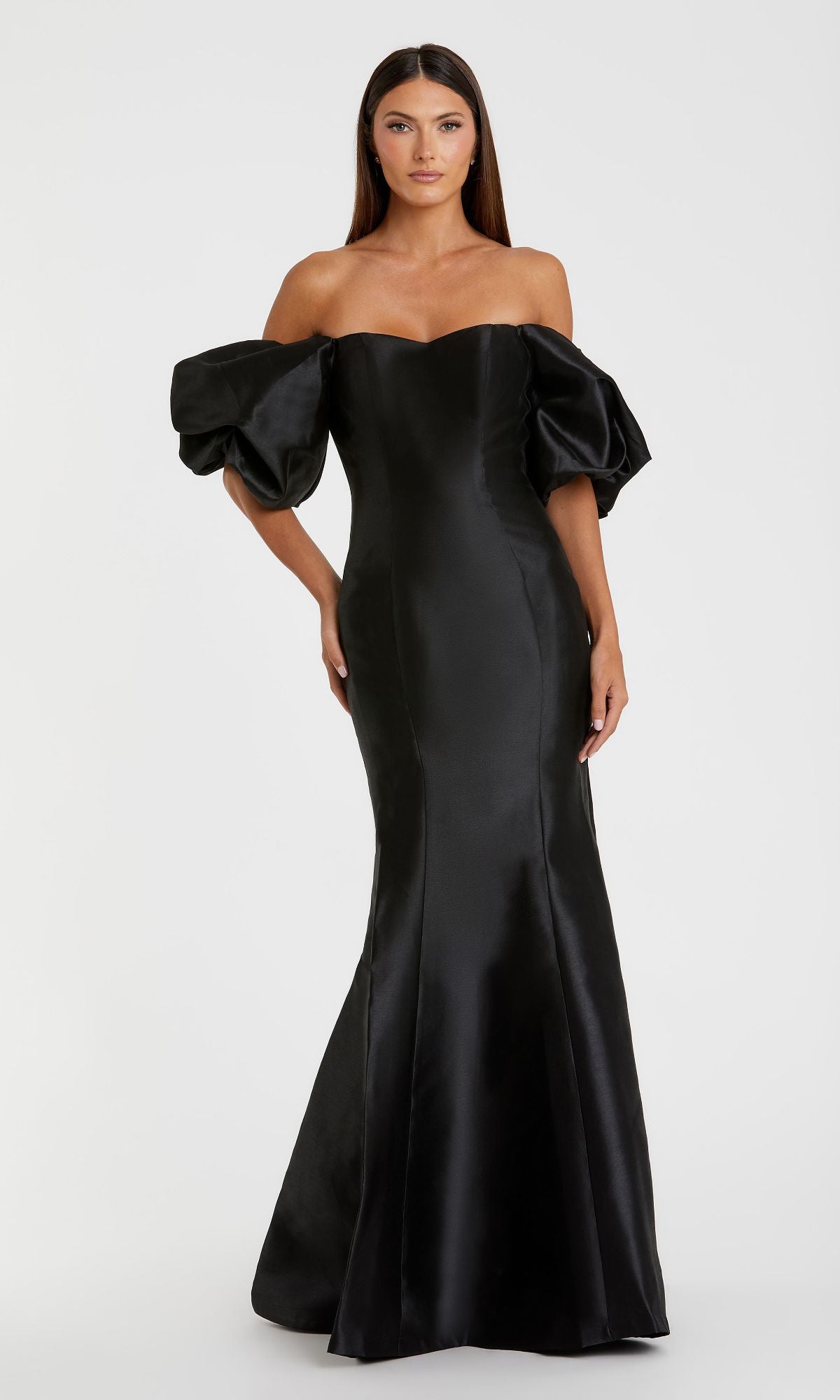 Mac Duggal - Black Sweetheart Off The Shoulder Puff Sleeve Gown - US 12 Mac Duggal - Black Sweetheart Off The Shoulder Puff Sleeve Gown - US 12