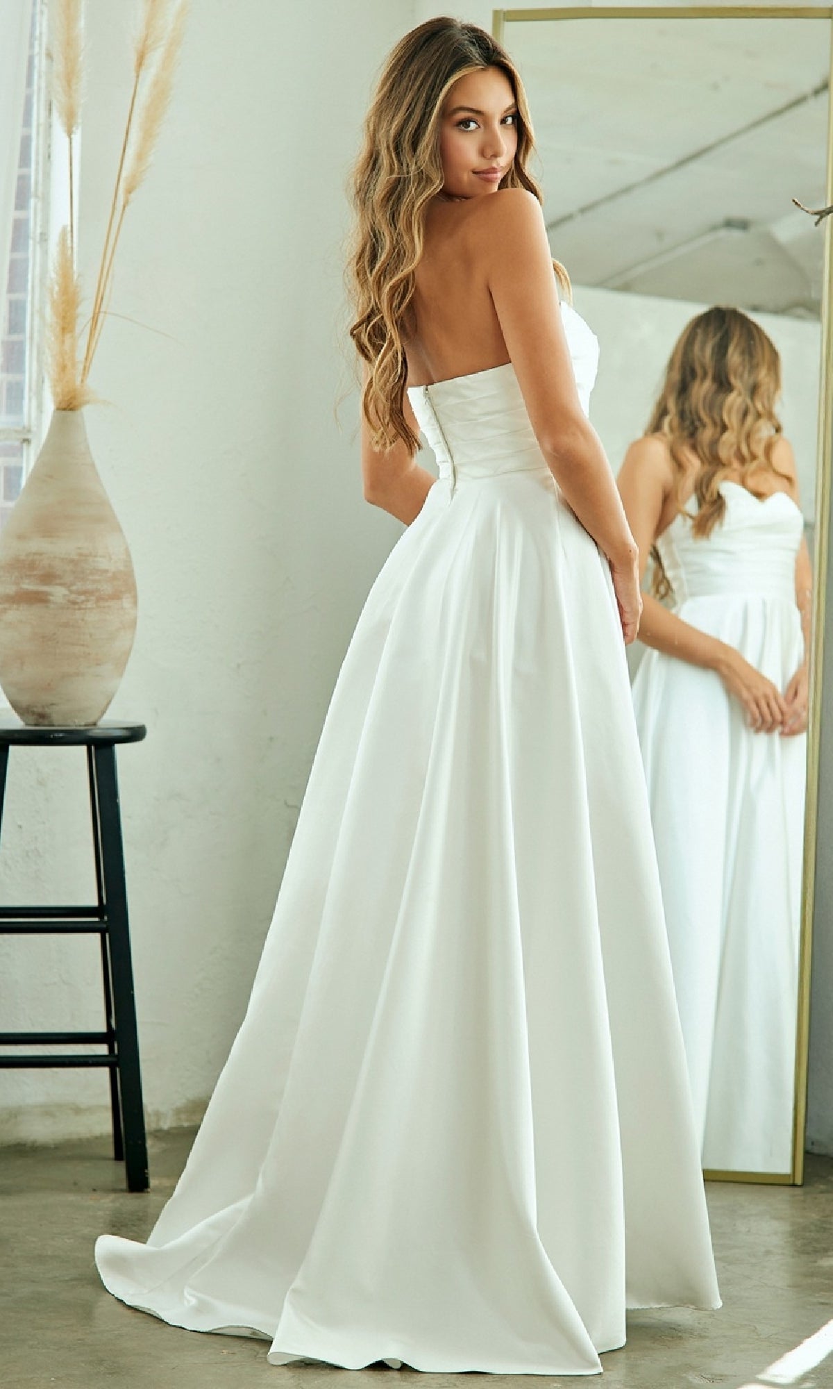 Strapless A-Line Classic Simple White Long Prom Dress White / 8 Strapless A-Line Classic Simple White Long Prom Dress White / 8