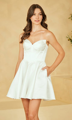 Strapless White Party Dress: Amelia Couture 5082S White / 0 Strapless White Party Dress: Amelia Couture 5082S White / 0