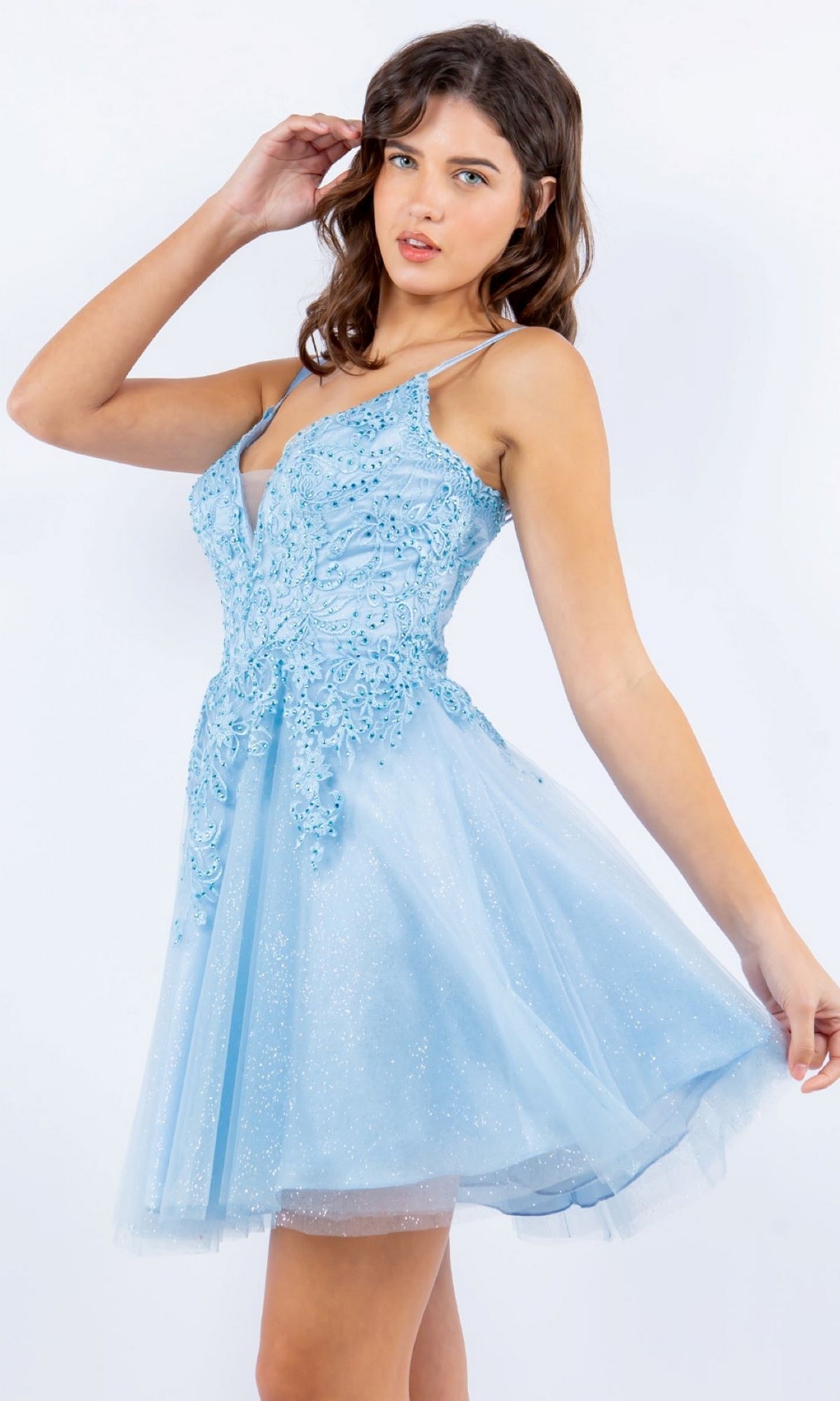 Short Glitter Homecoming Dress with Corset - PromGirl