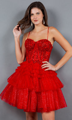 slim fit dress slacks Short Ruffled Homecoming Dress with Removable Straps Red / XSmall