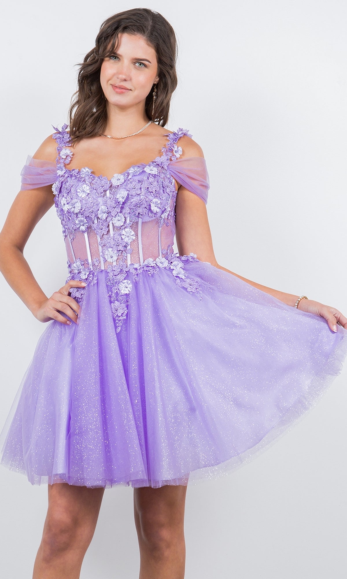 Glitter-Tulle Fit-and-Flare Short Prom Dress 5134J
