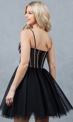 Short Homecoming A Line Corset Cocktail Dress Cinderella Couture 5138J - Black/Silver / M Short Homecoming A Line Corset Cocktail Dress Cinderella Couture 5138J - Black/Silver / M