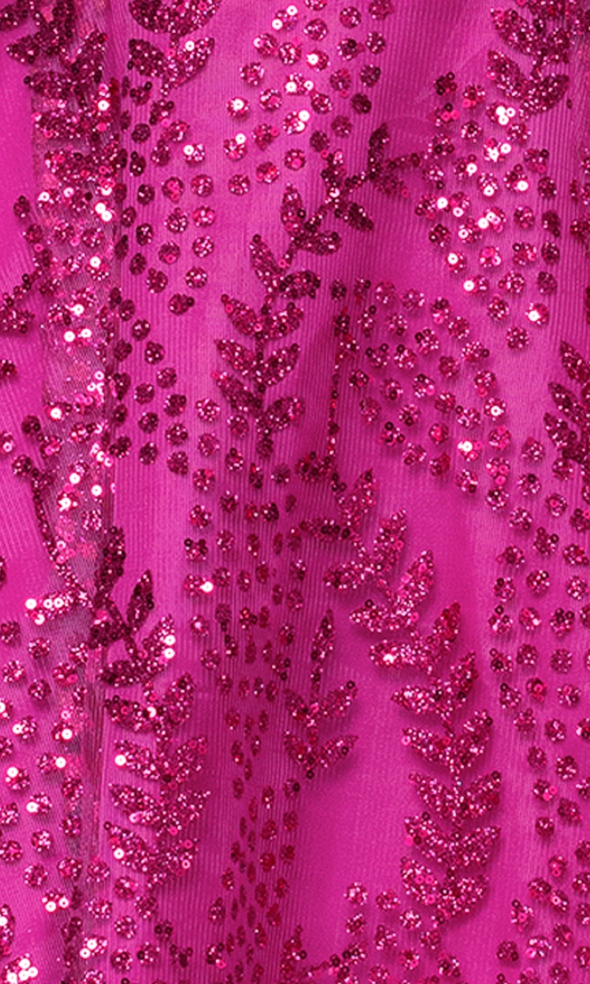 Close-up of the Short Glitter Hoco Dress: Blondie Nites 5153BN, featuring pink fabric with intricate sequin floral and leaf embroidery—perfect for an a-line party dress or a sparkly cocktail look.
