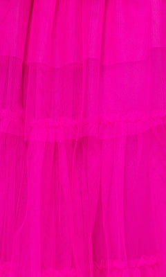 Close-up of bright pink layered tulle with ruffles from the Long Hot Pink Prom Dress: Blondie Nites 5187BN, priced under $200.
