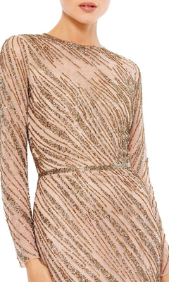 Mac Duggal Women's Sequin Long-Sleeve Gown - Mocha - Size 14 Mac Duggal Women's Sequin Long-Sleeve Gown - Mocha - Size 14